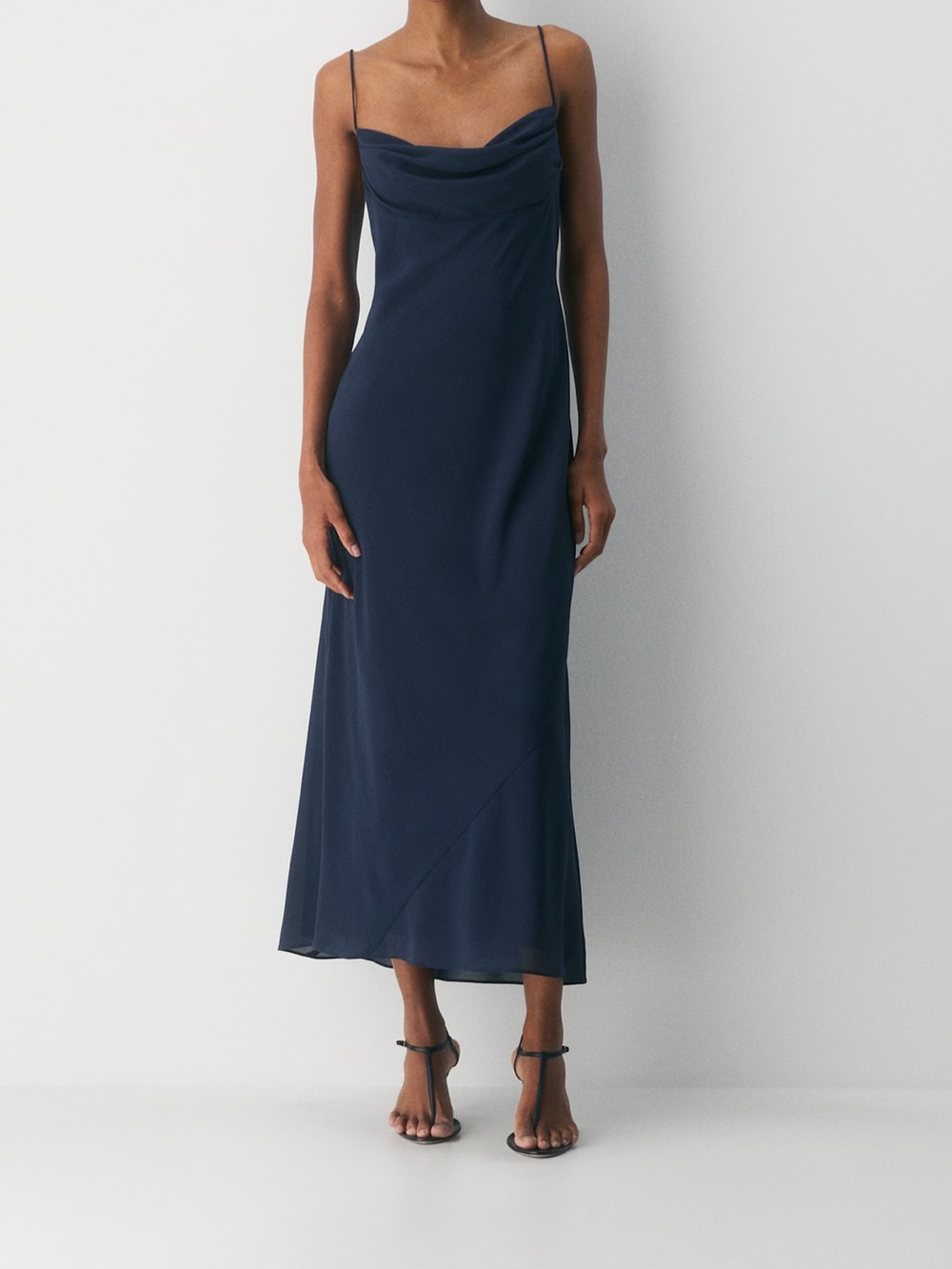 Aritzia TEN Grenada Dress Admiral Navy Cowl Neck Maxi Size 10